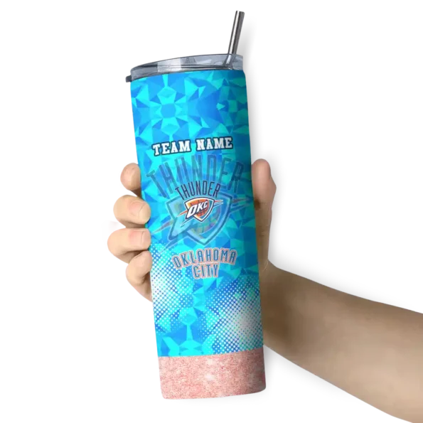 customized oklahoma city thunder starburst tiles blue skinny tumbler premium grade.webp
