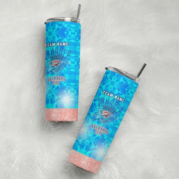 customized oklahoma city thunder starburst tiles blue skinny tumbler top rated.webp