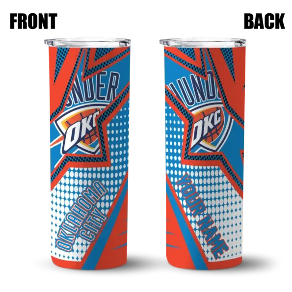 customized oklahoma city thunder web stripes blue white skinny tumbler fashion forward.webp