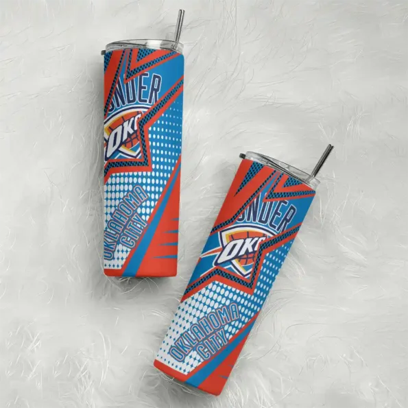 customized oklahoma city thunder web stripes blue white skinny tumbler top rated.webp