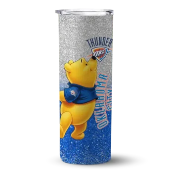 customized oklahoma city thunder winnie the pooh blue gray skinny tumbler best selling 1.webp