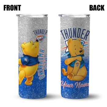 customized oklahoma city thunder winnie the pooh blue gray skinny tumbler fashion forward.webp