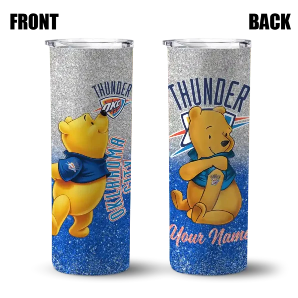 customized oklahoma city thunder winnie the pooh blue gray skinny tumbler fashion forward.webp