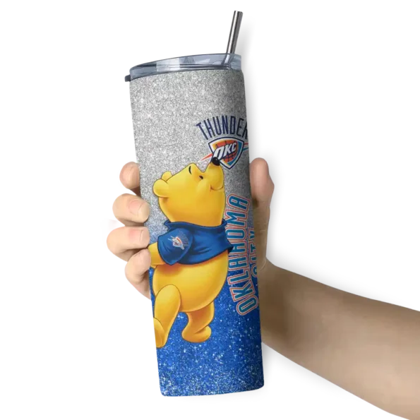 customized oklahoma city thunder winnie the pooh blue gray skinny tumbler premium grade.webp