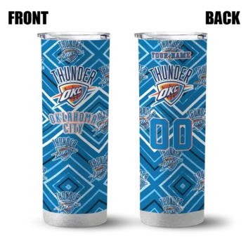 customized oklahoma city thunder zipper leopard blue skinny tumbler fashion forward.webp