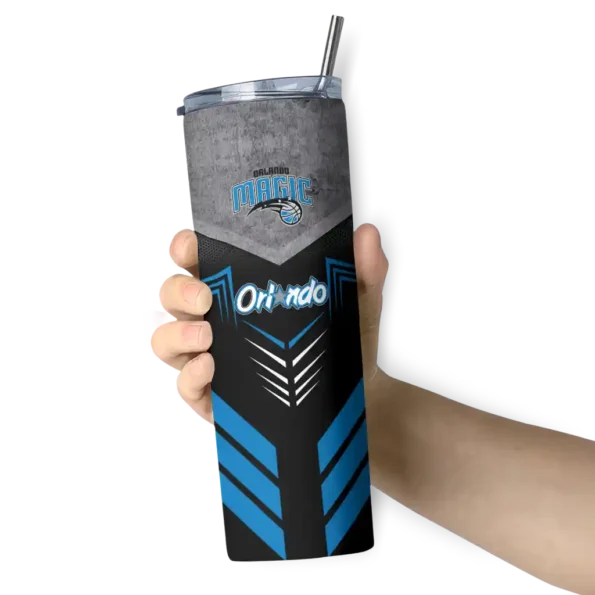 customized orlando magic hexagon honeycomb blue black skinny tumbler premium grade.webp