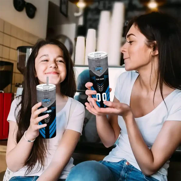 customized orlando magic hexagon honeycomb blue black skinny tumbler trendy.webp