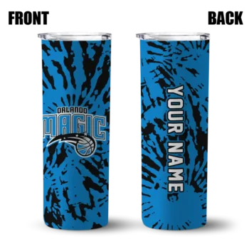 customized orlando magic metallic grid blue skinny tumbler fashion forward.webp
