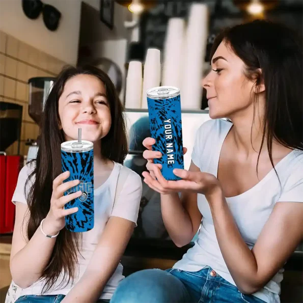 customized orlando magic metallic grid blue skinny tumbler trendy.webp