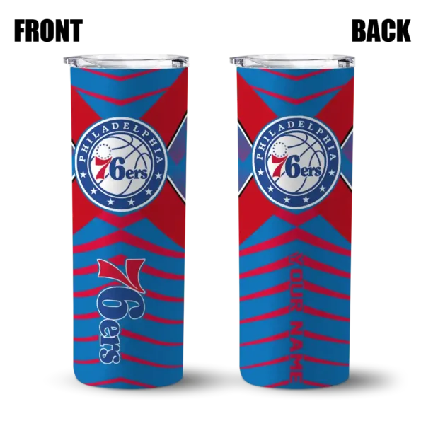customized philadelphia 76ers camo texture blue skinny tumbler fashion forward.webp