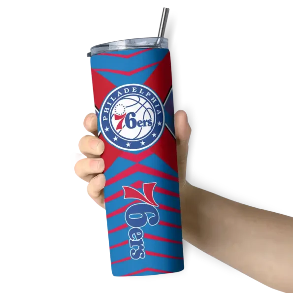 customized philadelphia 76ers camo texture blue skinny tumbler premium grade.webp