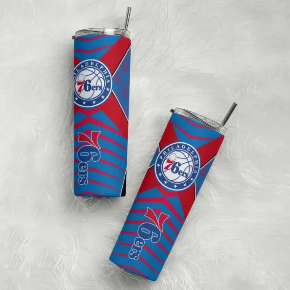customized philadelphia 76ers camo texture blue skinny tumbler top rated.webp