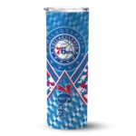 customized philadelphia 76ers monogram burst blue white skinny tumbler best selling.webp