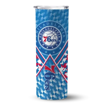 customized philadelphia 76ers monogram burst blue white skinny tumbler best selling.webp