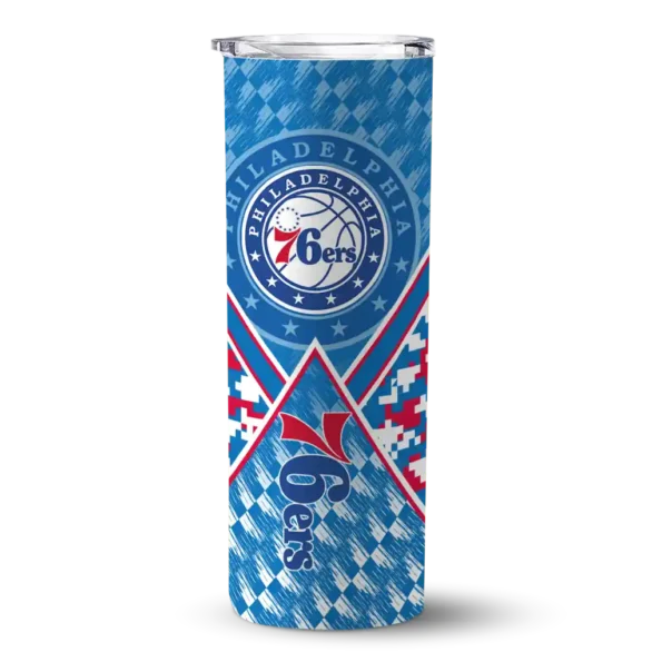 customized philadelphia 76ers monogram burst blue white skinny tumbler best selling.webp