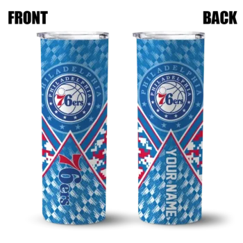 customized philadelphia 76ers monogram burst blue white skinny tumbler fashion forward.webp