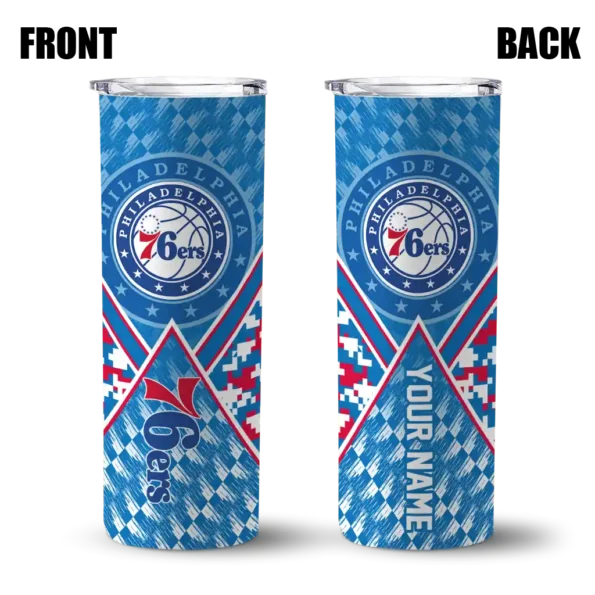 customized philadelphia 76ers monogram burst blue white skinny tumbler fashion forward.webp