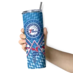 customized philadelphia 76ers monogram burst blue white skinny tumbler best selling 1.webp