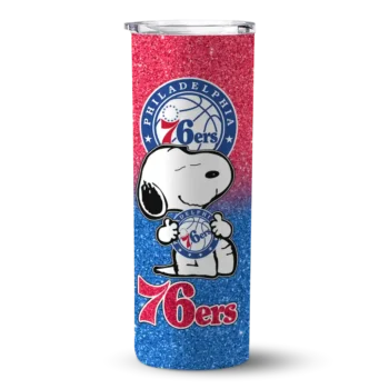 customized philadelphia 76ers snoopy attitude blue skinny tumbler best selling.webp