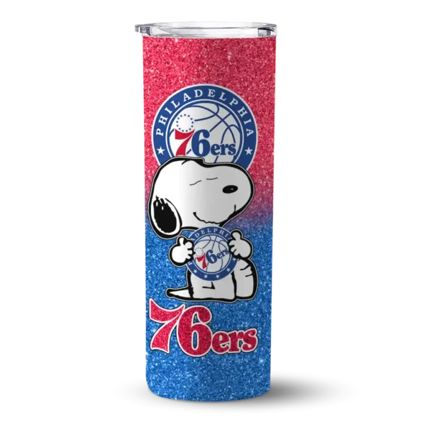 customized philadelphia 76ers snoopy attitude blue skinny tumbler best selling.webp