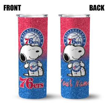 customized philadelphia 76ers snoopy attitude blue skinny tumbler fashion forward.webp