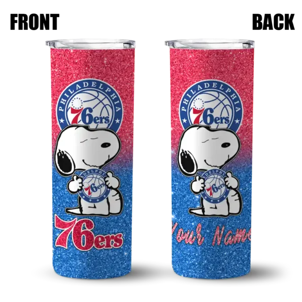 customized philadelphia 76ers snoopy attitude blue skinny tumbler fashion forward.webp