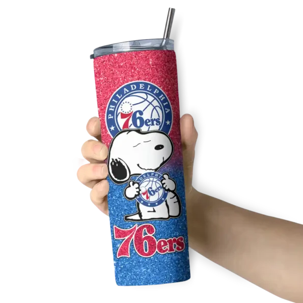 customized philadelphia 76ers snoopy attitude blue skinny tumbler premium grade.webp