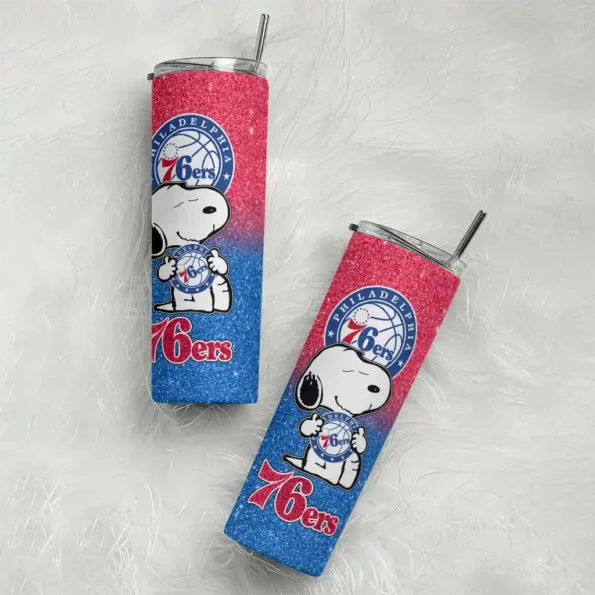 customized philadelphia 76ers snoopy attitude blue skinny tumbler top rated.webp