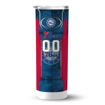 customized philadelphia 76ers stacked diamond blue skinny tumbler best selling.webp