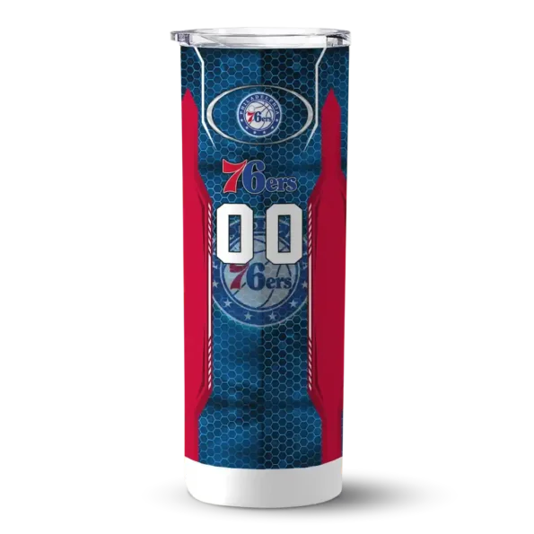 customized philadelphia 76ers stacked diamond blue skinny tumbler best selling.webp