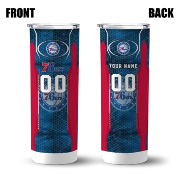 customized philadelphia 76ers stacked diamond blue skinny tumbler fashion forward.webp