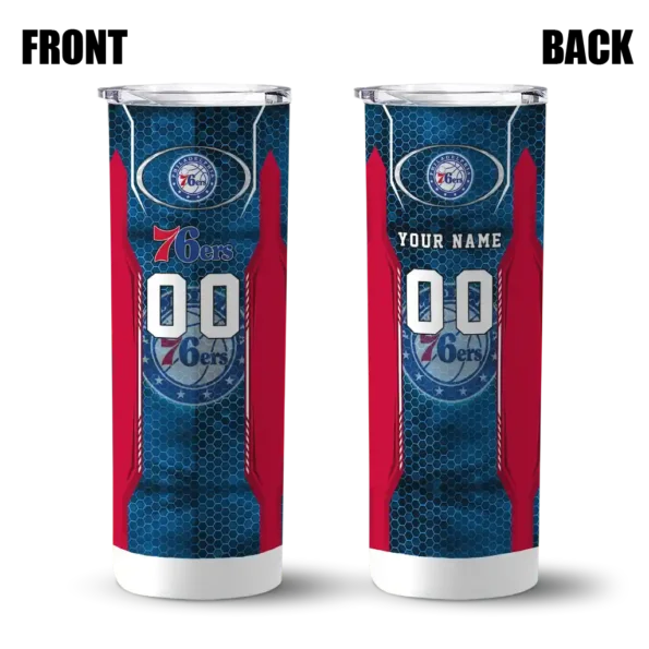 customized philadelphia 76ers stacked diamond blue skinny tumbler fashion forward.webp