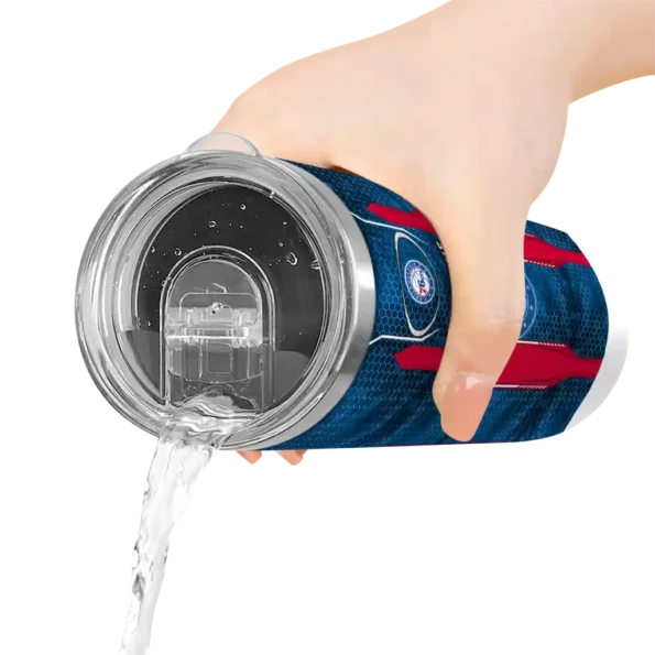 customized philadelphia 76ers stacked diamond blue skinny tumbler latest model.webp