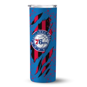 customized philadelphia 76ers star pop blue black skinny tumbler best selling.webp