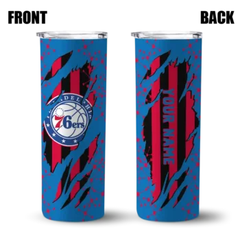 customized philadelphia 76ers star pop blue black skinny tumbler fashion forward.webp