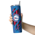 customized philadelphia 76ers star pop blue black skinny tumbler best selling 1.webp
