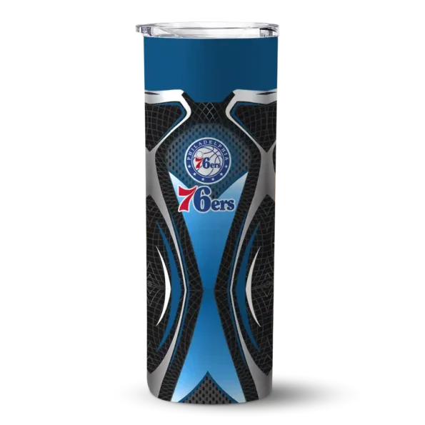 customized philadelphia 76ers superman emblem blue black skinny tumbler best selling.webp
