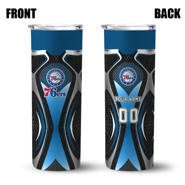 customized philadelphia 76ers superman emblem blue black skinny tumbler fashion forward.webp