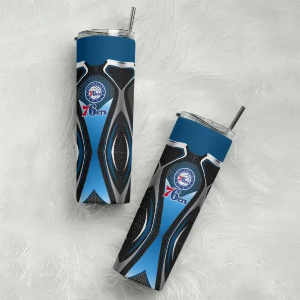 customized philadelphia 76ers superman emblem blue black skinny tumbler top rated.webp