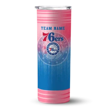customized philadelphia 76ers swirl texture blue skinny tumbler best selling.webp