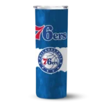 customized philadelphia 76ers torn band blue white skinny tumbler best selling.webp