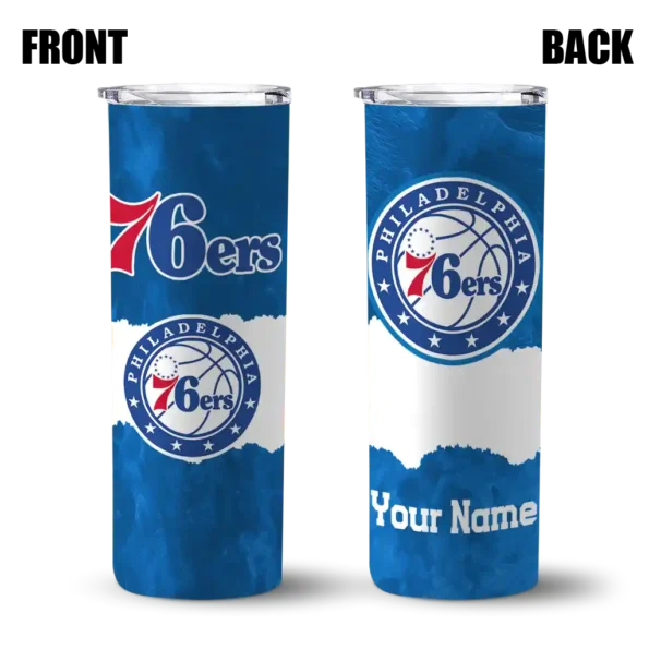 customized philadelphia 76ers torn band blue white skinny tumbler fashion forward.webp