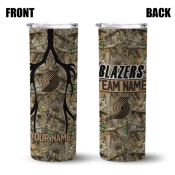customized portland trail blazers antler flow camo skinny tumbler fashion forward.webp