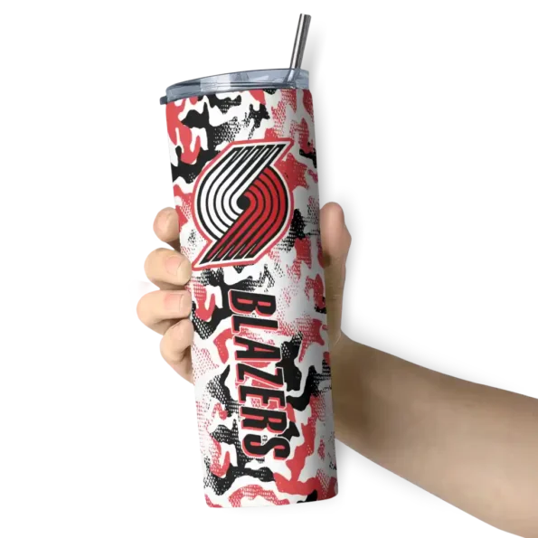 customized portland trail blazers claw marks red white skinny tumbler premium grade.webp