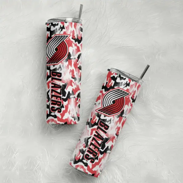customized portland trail blazers claw marks red white skinny tumbler top rated.webp