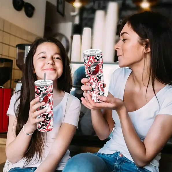 customized portland trail blazers claw marks red white skinny tumbler trendy.webp