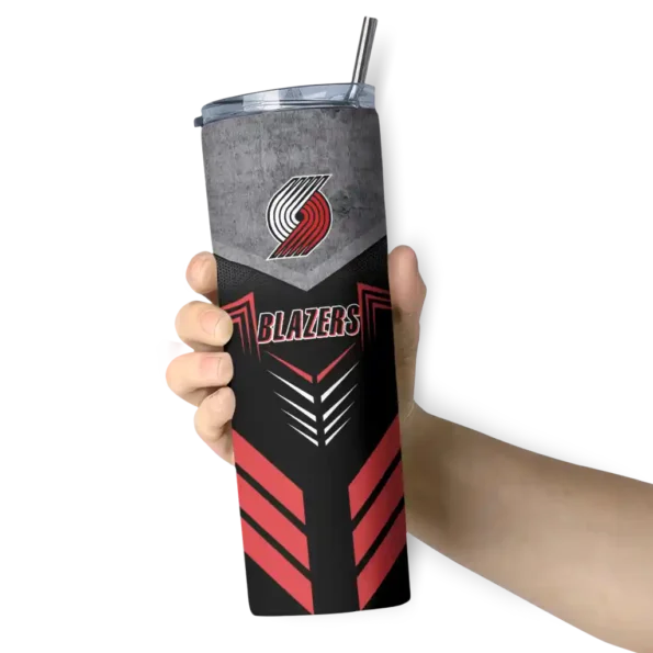 customized portland trail blazers hexagon honeycomb red black skinny tumbler premium grade.webp