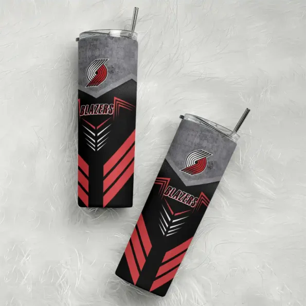 customized portland trail blazers hexagon honeycomb red black skinny tumbler top rated.webp