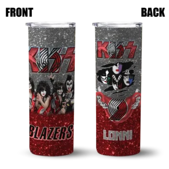 customized portland trail blazers kiss band black skinny tumbler fashion forward.webp
