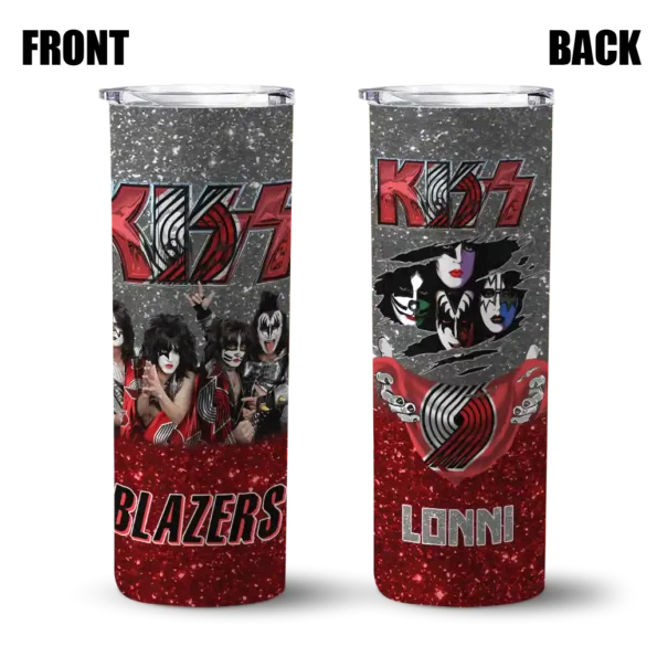 customized portland trail blazers kiss band black skinny tumbler fashion forward.webp